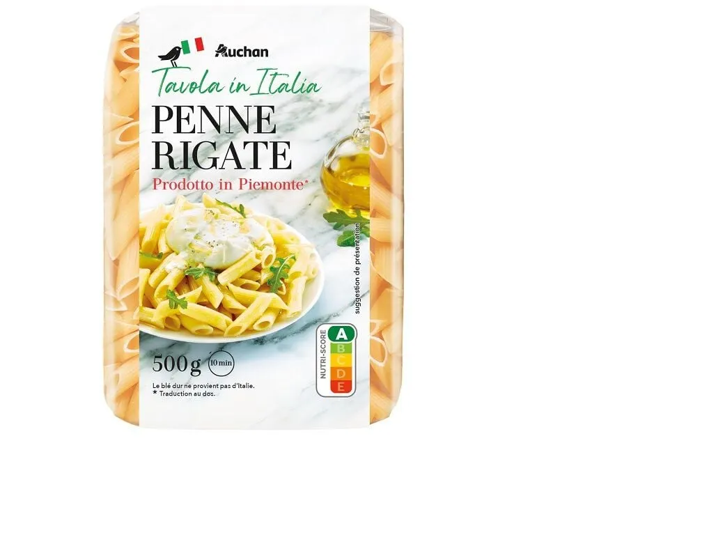 Penne rigate Auchan à mesa em itália 500 g