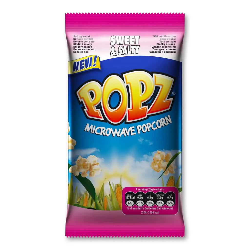 Pipocas doces & salgadas, embalagem de 90g
