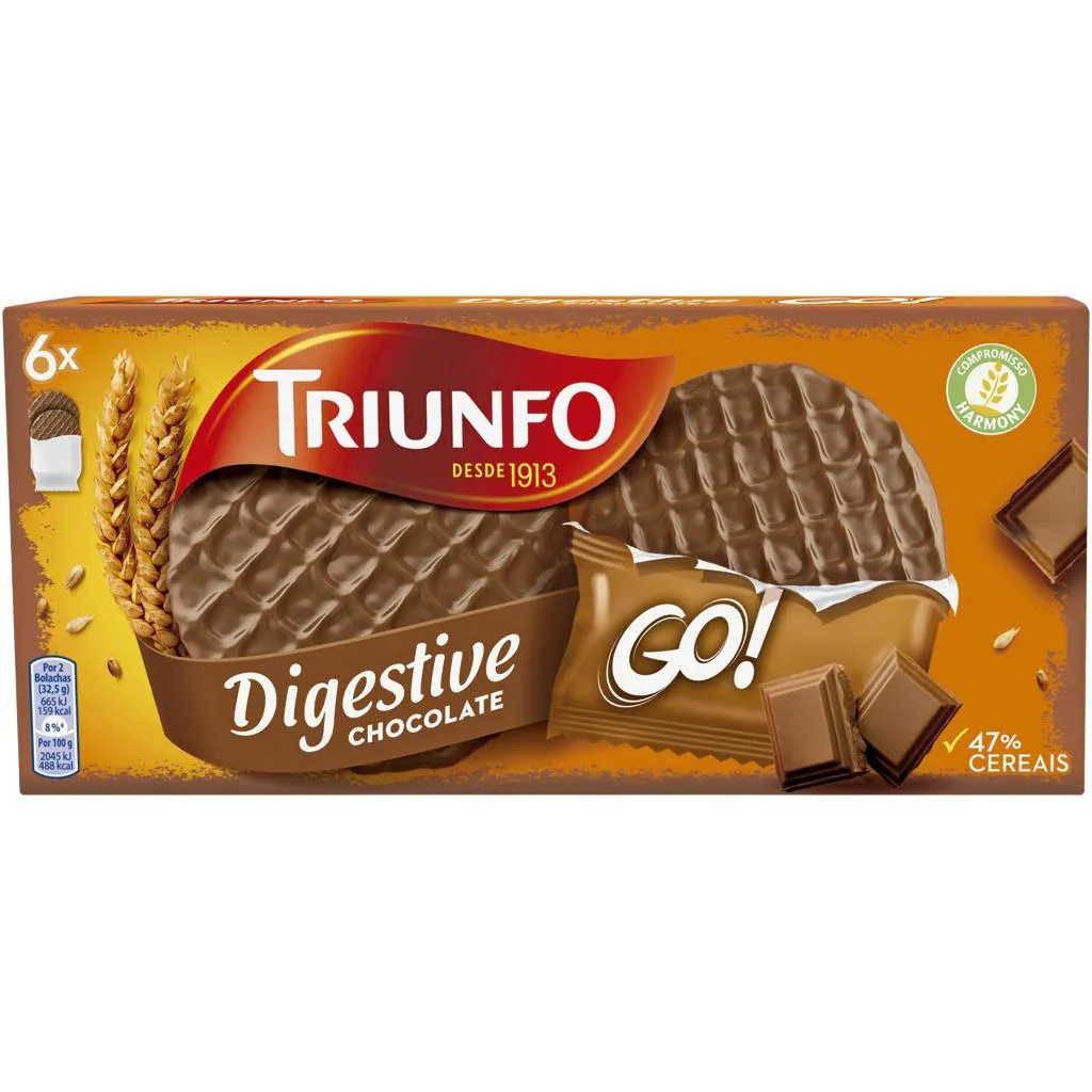 Bolachas digestive go chocolate, embalagem de 200g