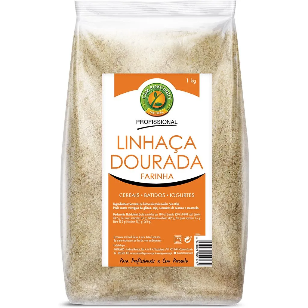Linhaça dourada moída, embalagem de 1 kg