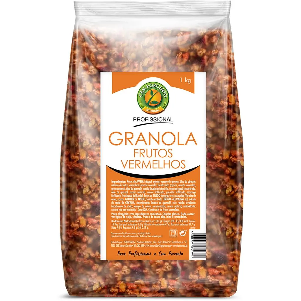 Granola frutos vermelhos, embalagem de 1 kg