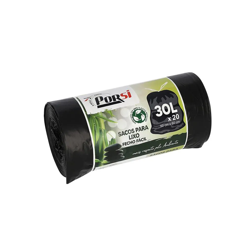 20 Sacos Lixo Fecho Fácil Eco 30l