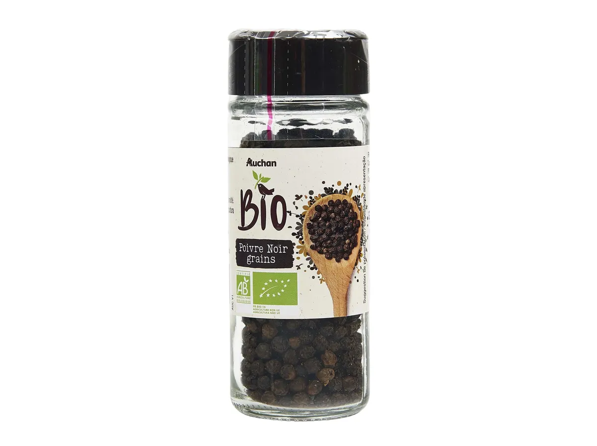 Pimenta preta Auchan BIO em grão frasco 38 g