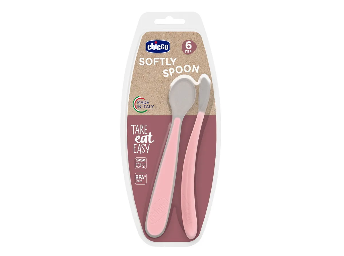 Colher Chicco silicone 6m+ rosa 2un