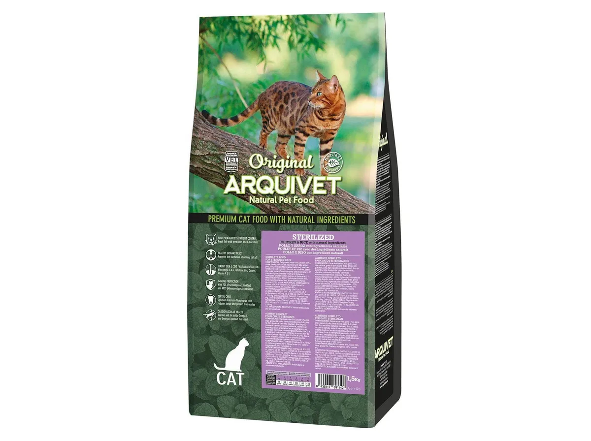 Ração gato Arquivet esterilizado frango 1,5 kg
