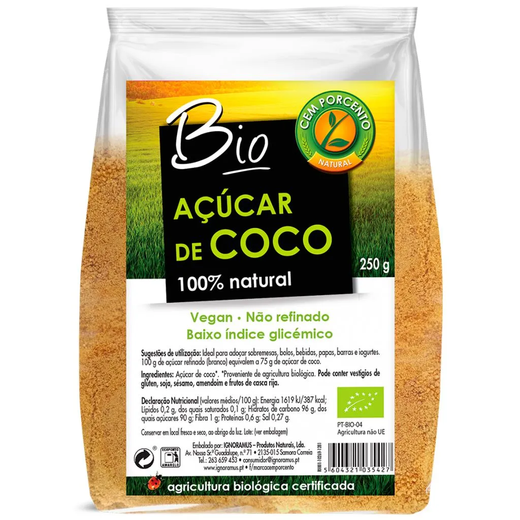 Açúcar coco bio, embalagem de 250g