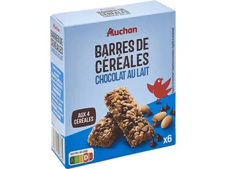 Barras cereais Auchan c/chocolate leite 6 un 126 g