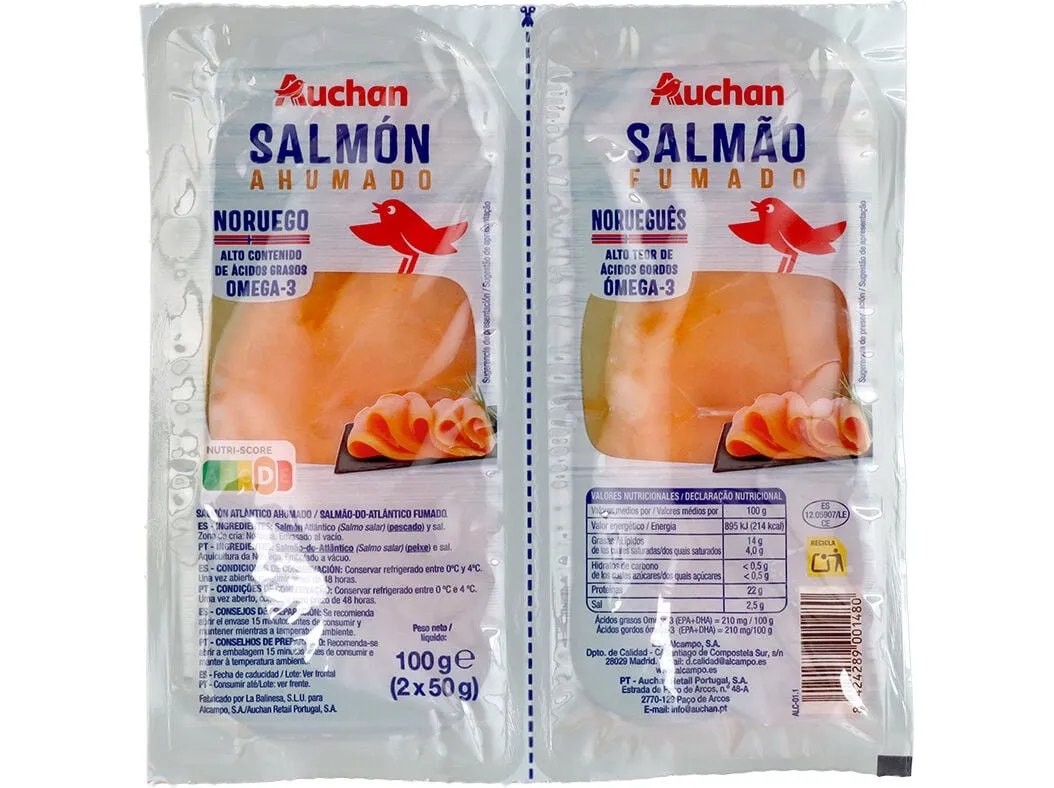 Salmão fumado Auchan 2 x 50 g