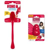 Pack económico: KONG Classic + escova de limpeza KONG para cães