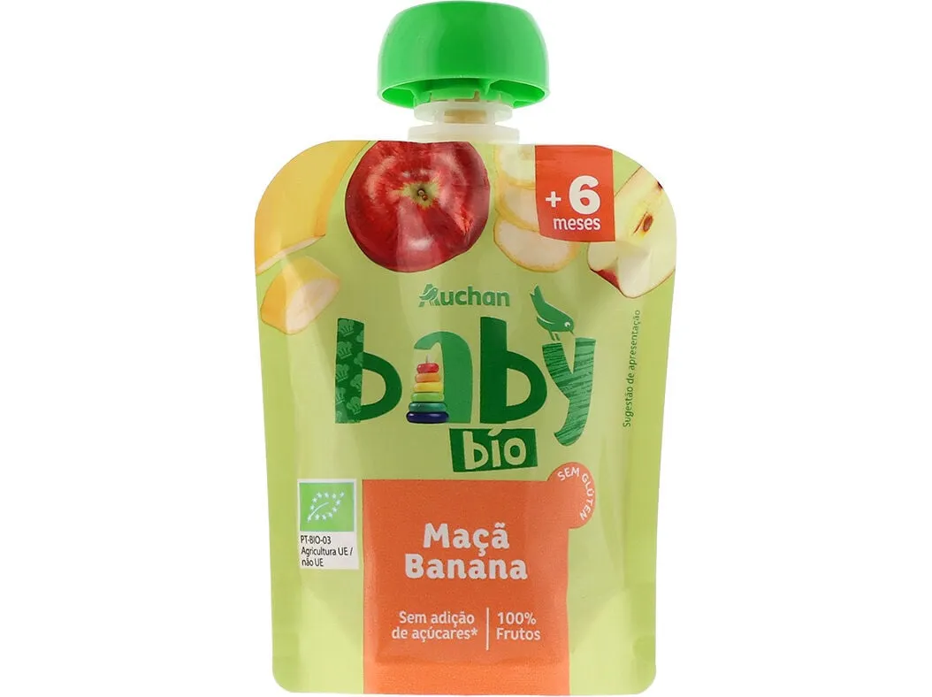 Saqueta de fruta Auchan BABY bio maçã banana 90 g