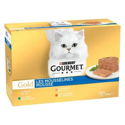 Purina Gourmet Gold 96 x 85 g - Jumbopack Mousse - Pack misto (frango, coelho, salmão, rins)