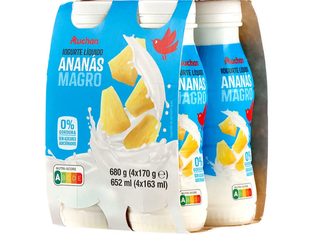 Iogurte Auchan líquido magro ananás 4 x 170 g