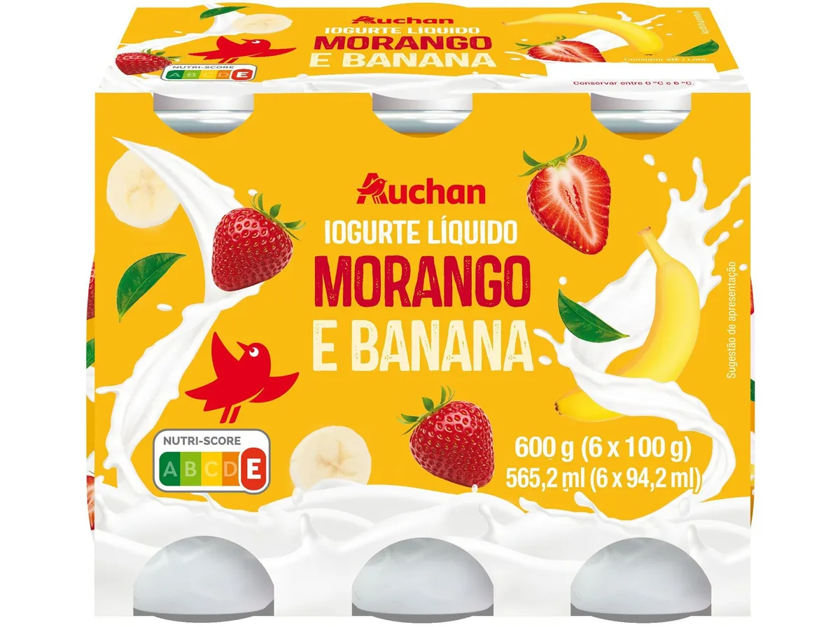 Iogurte líquido Auchan morango e banana 6 x 100 g
