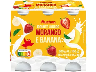 Iogurte líquido Auchan morango e banana 6 x 100 g