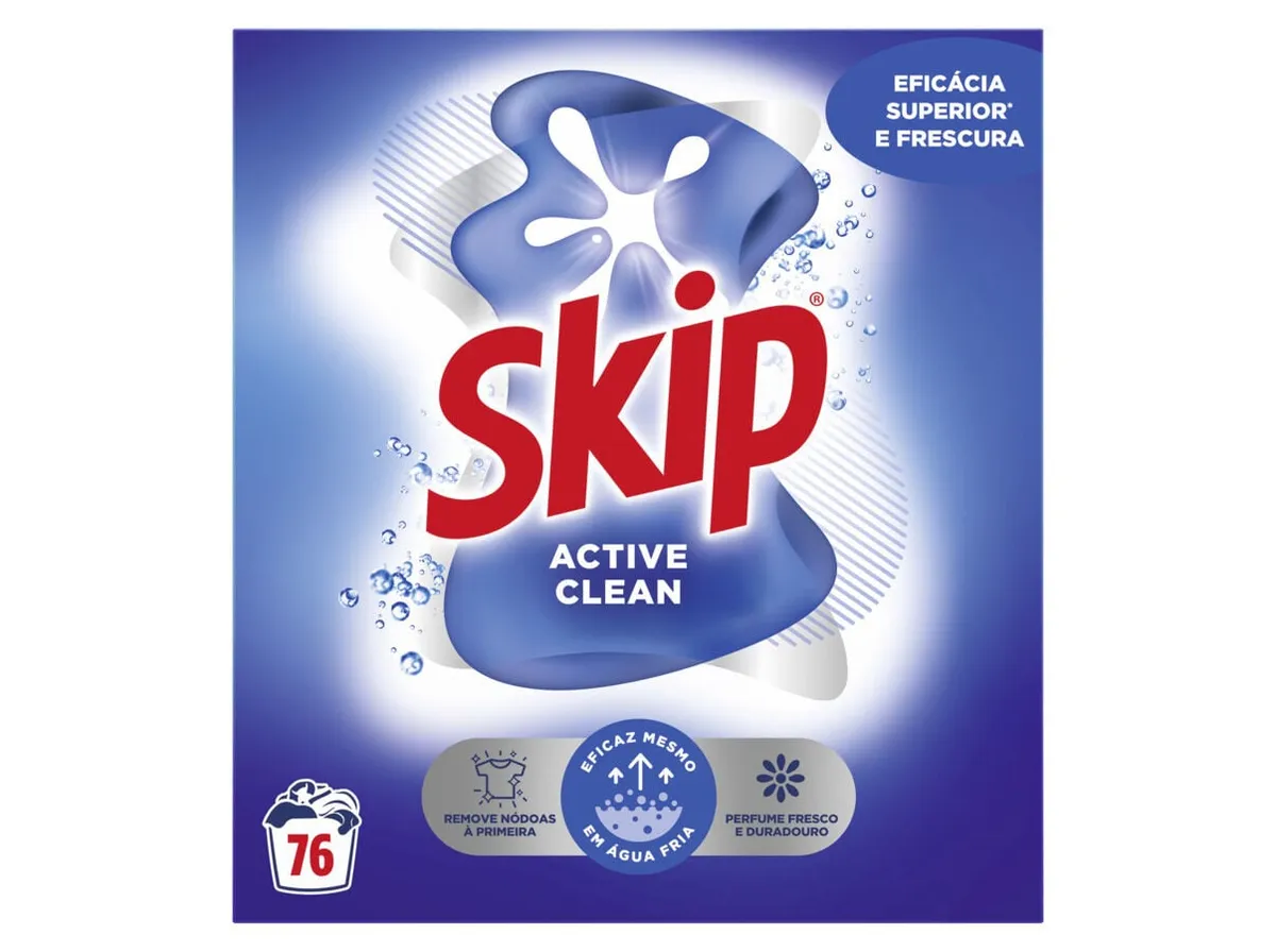 Detergente roupa máquina pó SKIP active clean 76d