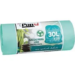 Sacos lixo eco fecho fácil 30 litros PorSi