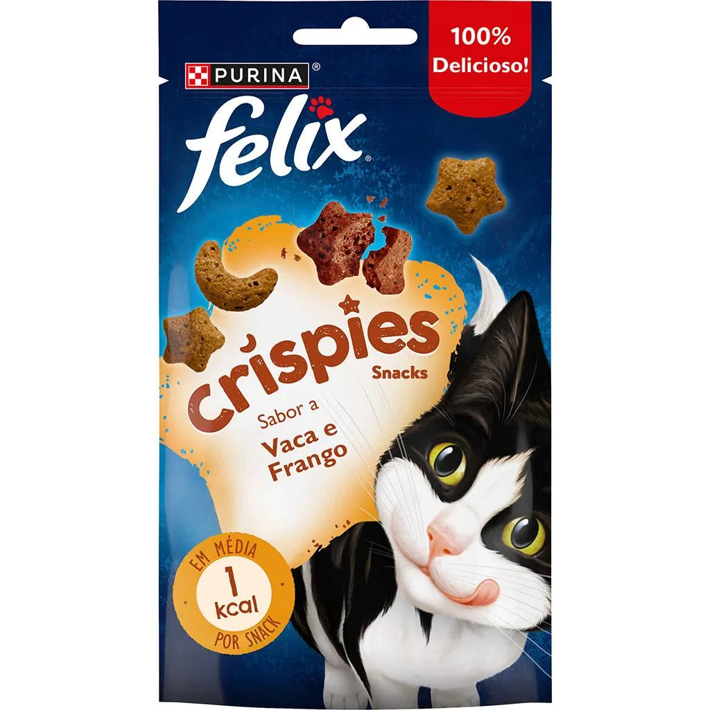 Snack para gato crispies vaca e frango, embalagem de 45g