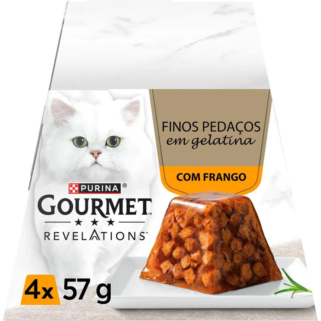 Comida Húmida para Gato Adulto Finos Pedaços em Gelatina Frango, 4x57g