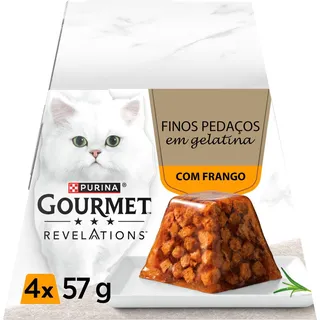 Comida Húmida para Gato Adulto Finos Pedaços em Gelatina Frango, 4x57g Gourmet r.