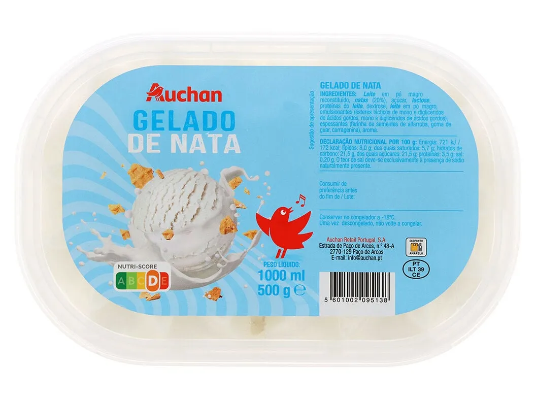 Gelado Auchan de nata 1 L