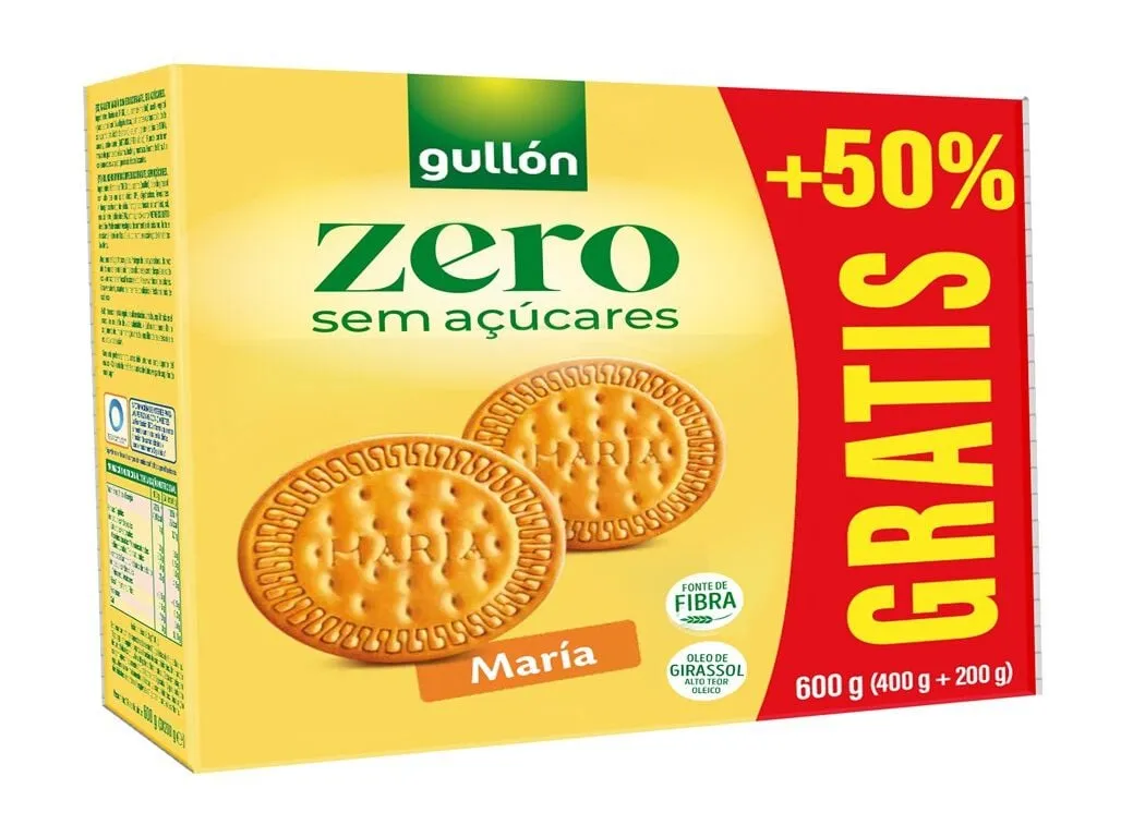 Bolacha maria Gullon ZERO sem açucar 400 g +50% grátis