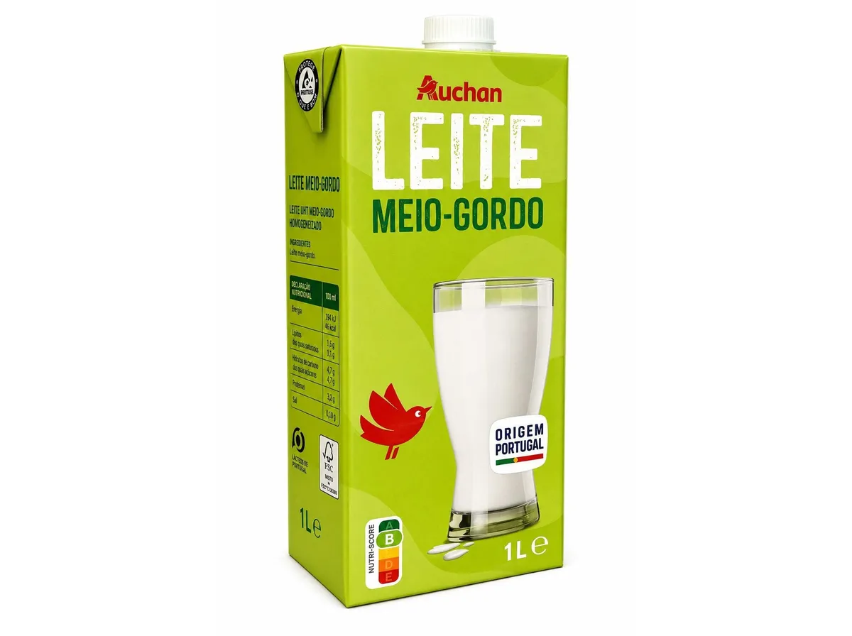 Leite UHT Auchan meio gordo 1 L