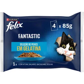 Comida Húmida para Gato Fantastic Seleção Peixes em Gelatina Purina Felix