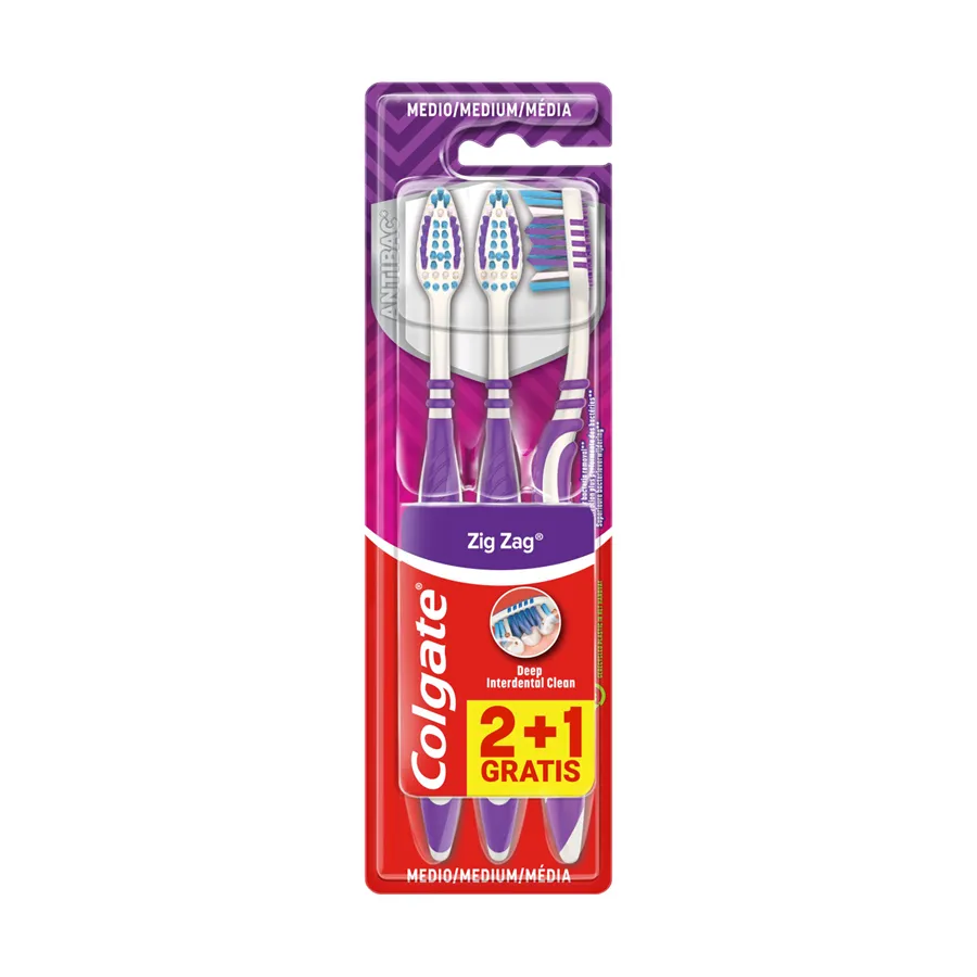 Escovas de Dentes Médias Zig Zag 2+1 Grátis