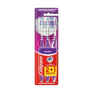 Escovas de Dentes Médias Zig Zag 2+1 Grátis Colgate