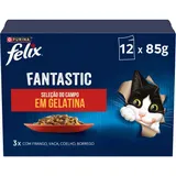 Comida Húmida para Gato Fantastic Seleção do Campo em Gelatina Purina, 12x85g