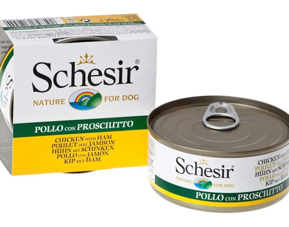 Comida húmida para cão Schesir lata com frango e presunto 150 g