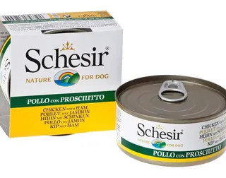Comida húmida para cão Schesir lata com frango e presunto 150 g