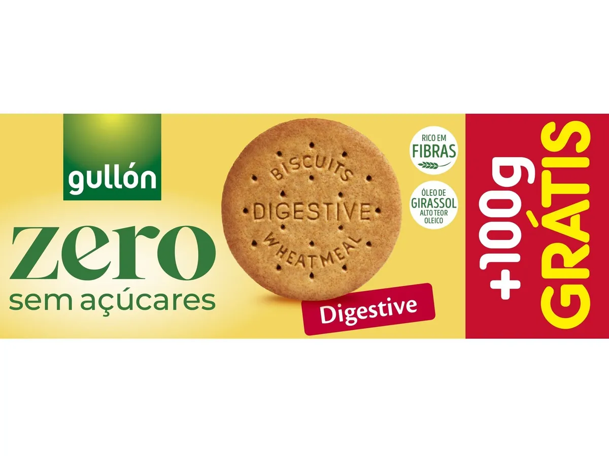 Bolachas digestivas Gullon zero +100 g grátis 400 g