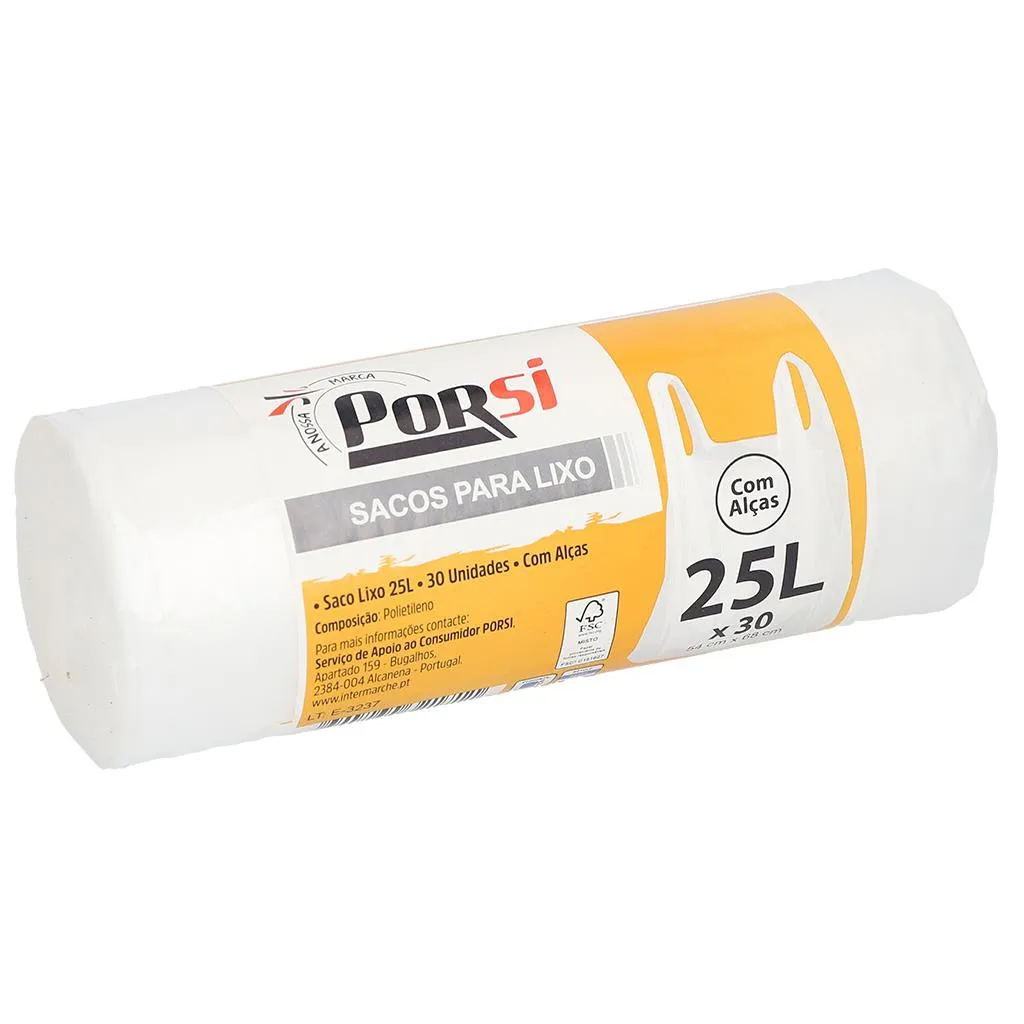 30 Sacos Lixo com Alças 25l