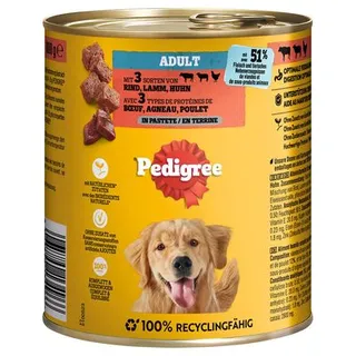Pedigree Classic 12 x 800 g Carne de vaca, cordeiro e frango em paté