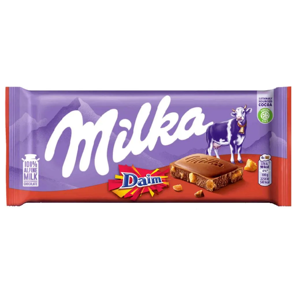 Tablete de chocolate daim, embalagem de 100g