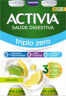 Iogurte Líquido Bífidus Triplo 0% Lima e Limão sem Lactose Pack 4 Activia Danone