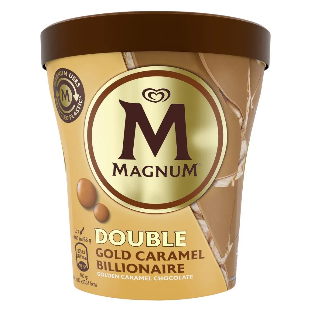 Gelado double gold caramel billionaire, embalagem de 440 ml