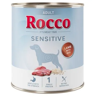 Rocco Sensitive 24 x 800 g - Pack económico Nova receita: Cordeiro e arroz - 24 x 800 g