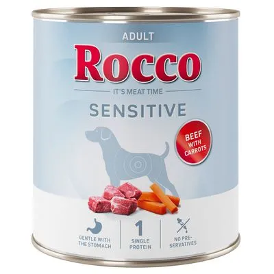 Rocco Sensitive 24 x 800 g - Pack económico Nova receita: Vaca e cenoura - 24 x 800 g