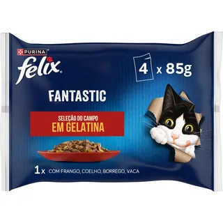 Comida Húmida para Gato Fantastic Saborosa Seleção em Gelatina, emb. 4 x 85 gr Felix