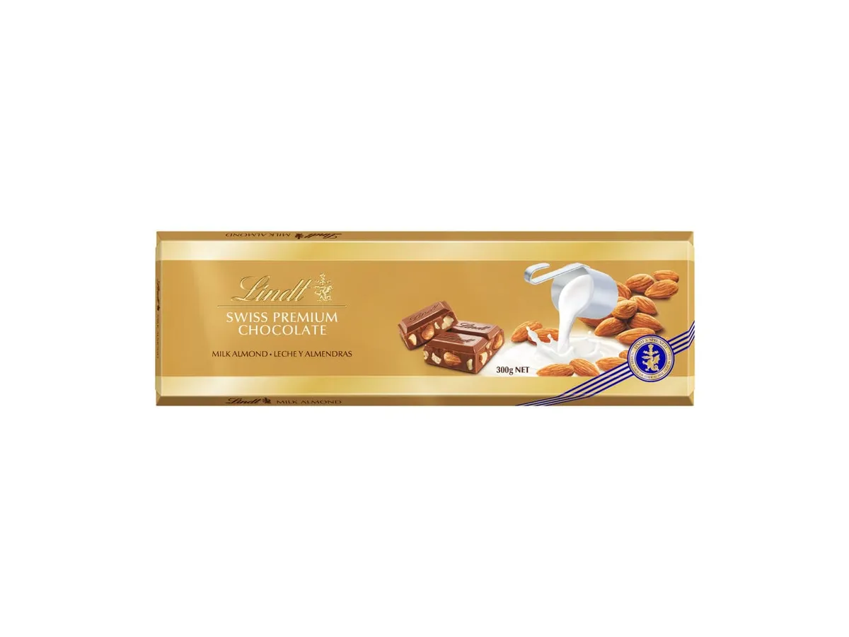 Tablete chocolate Lindt leite e amêndoas 300 g