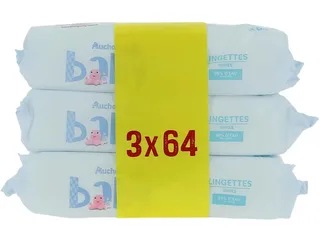 Toalhitas Auchan BABY com 99% água 3 x 64un