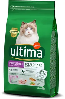 Comida gatos Ultima esterilizados e bolas de pelo 1,5 kg