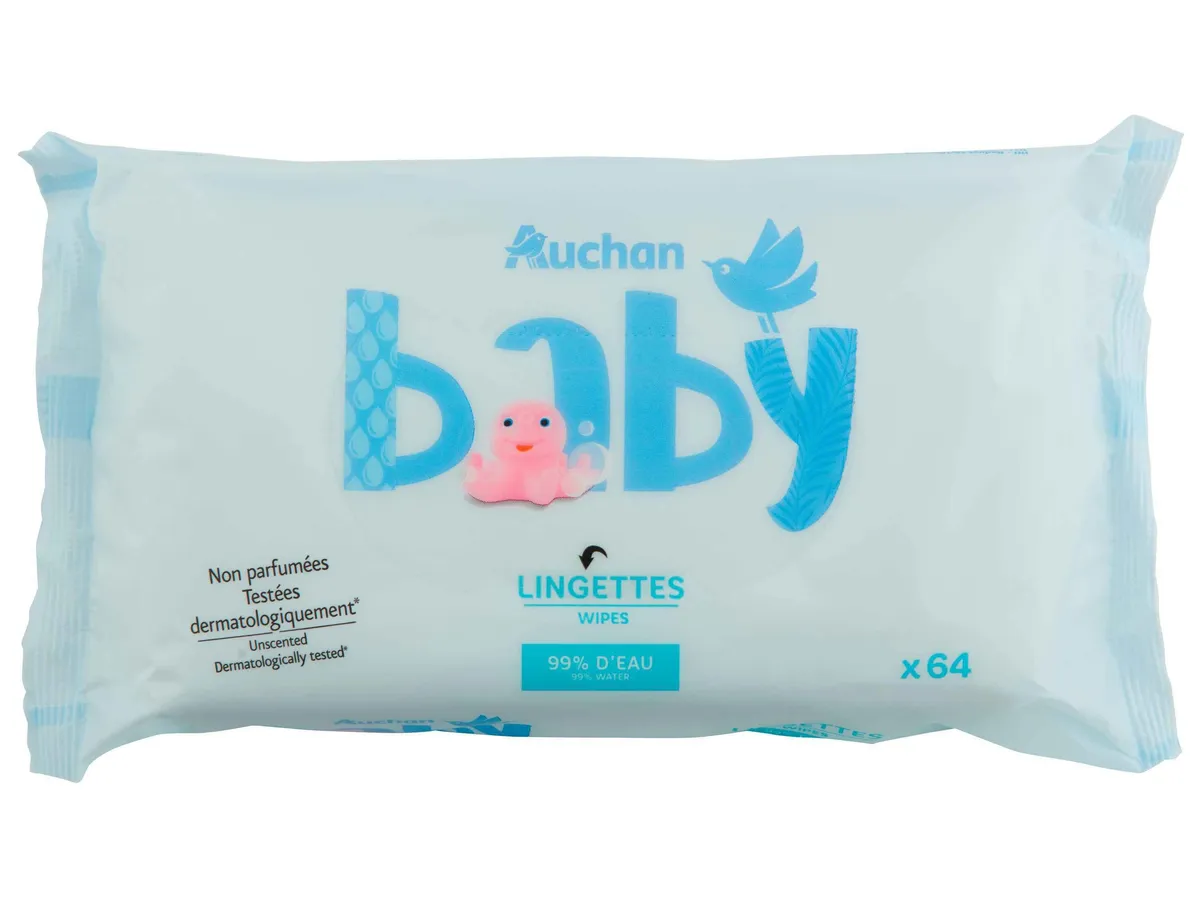 Toalhitas Auchan BABY com 99% de água 64un