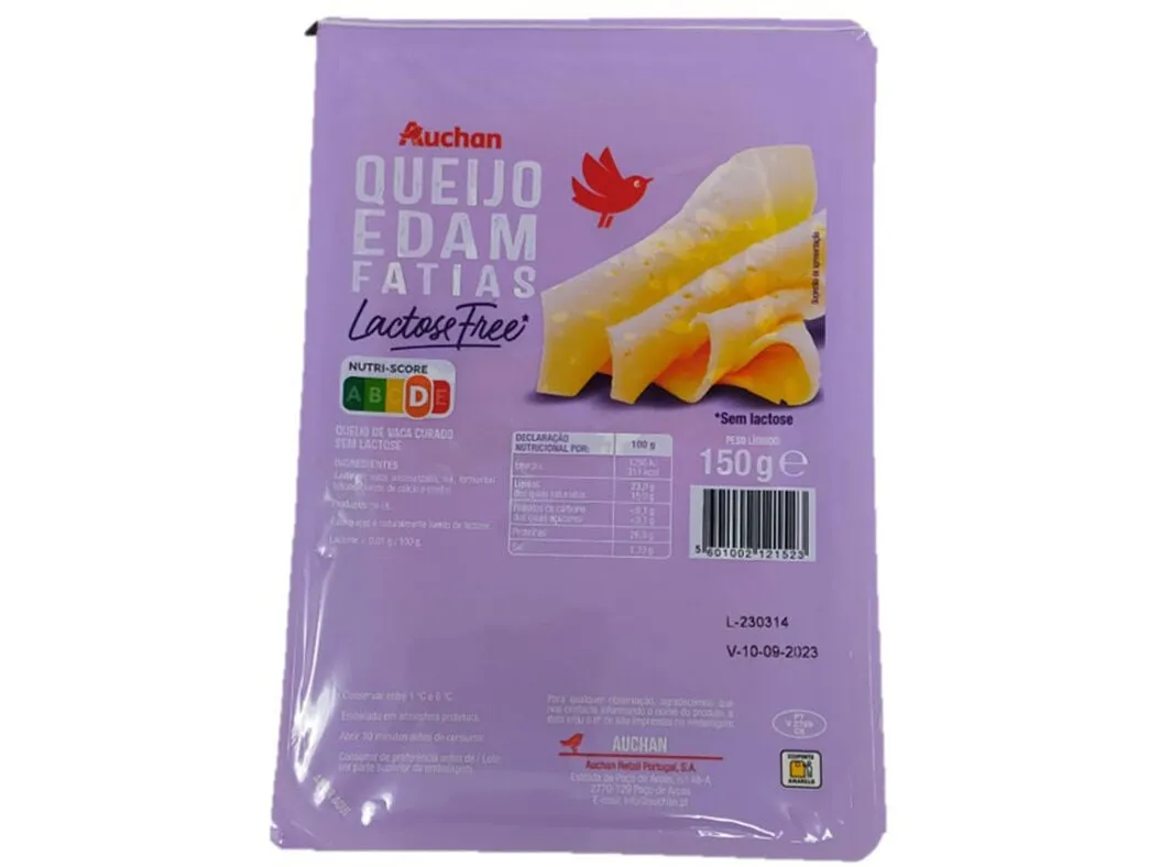 Queijo edam Auchan sem lactose fatias 150 g