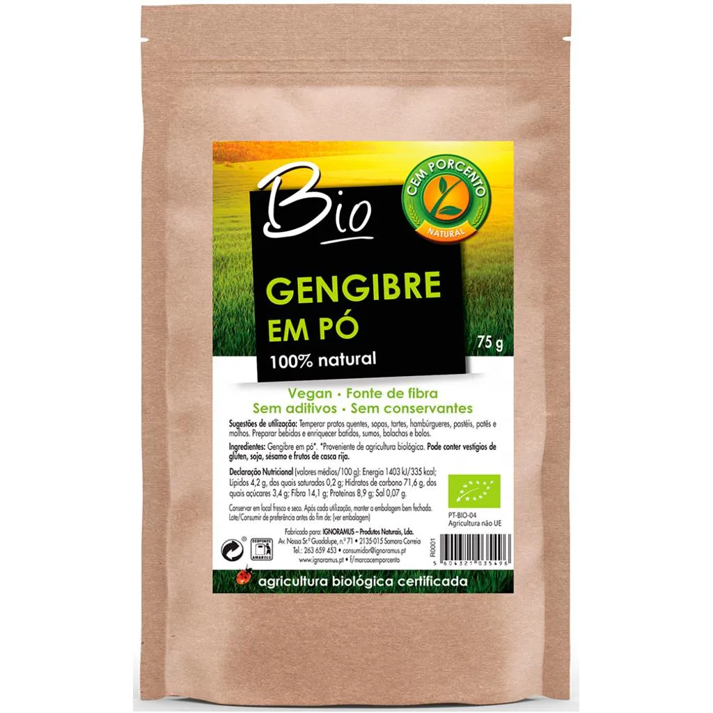 Gengibre em pó bio, embalagem de 75g