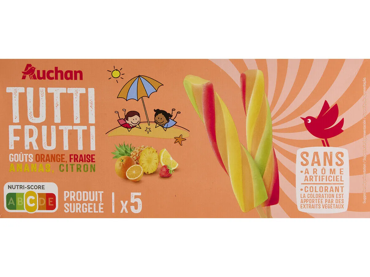 Gelado Auchan tutti frutti 5un 375 ml
