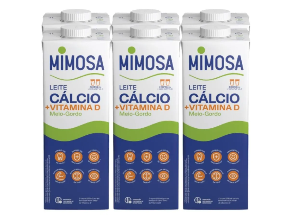Leite Mimosa UHT meio gordo bem especial cálcio 6 x 1 L