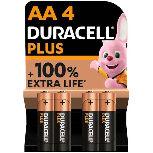 Pilhas Alcalinas Duracell AA LR06 Plus +100% Extra Life - Pack 4 Unidades